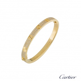 Cartier Yellow Gold Pave Diamond Love Bracelet Size 18 N6035018